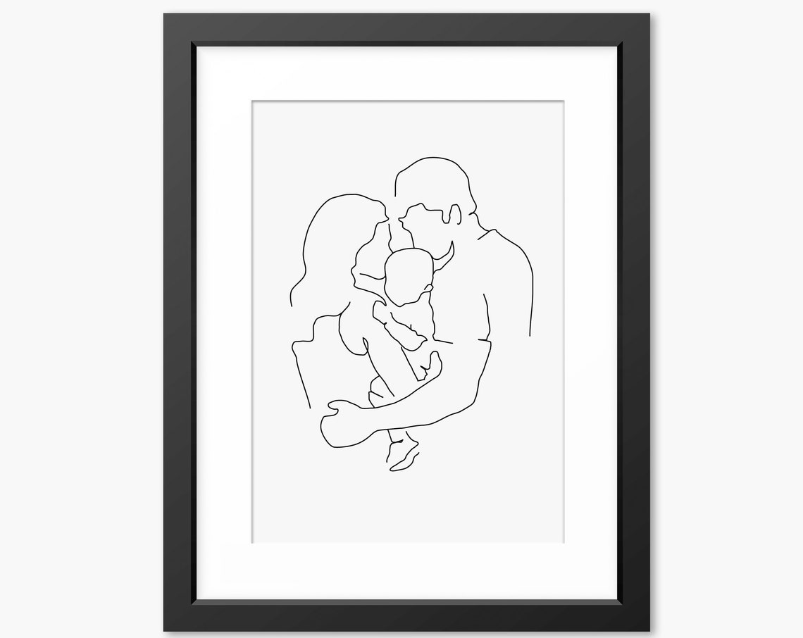 Family Print New Baby Gift Line Art Baby Boy Baby Boy Gift Family Drawing Family Illustration Wall Art Family Love New Parents Mom