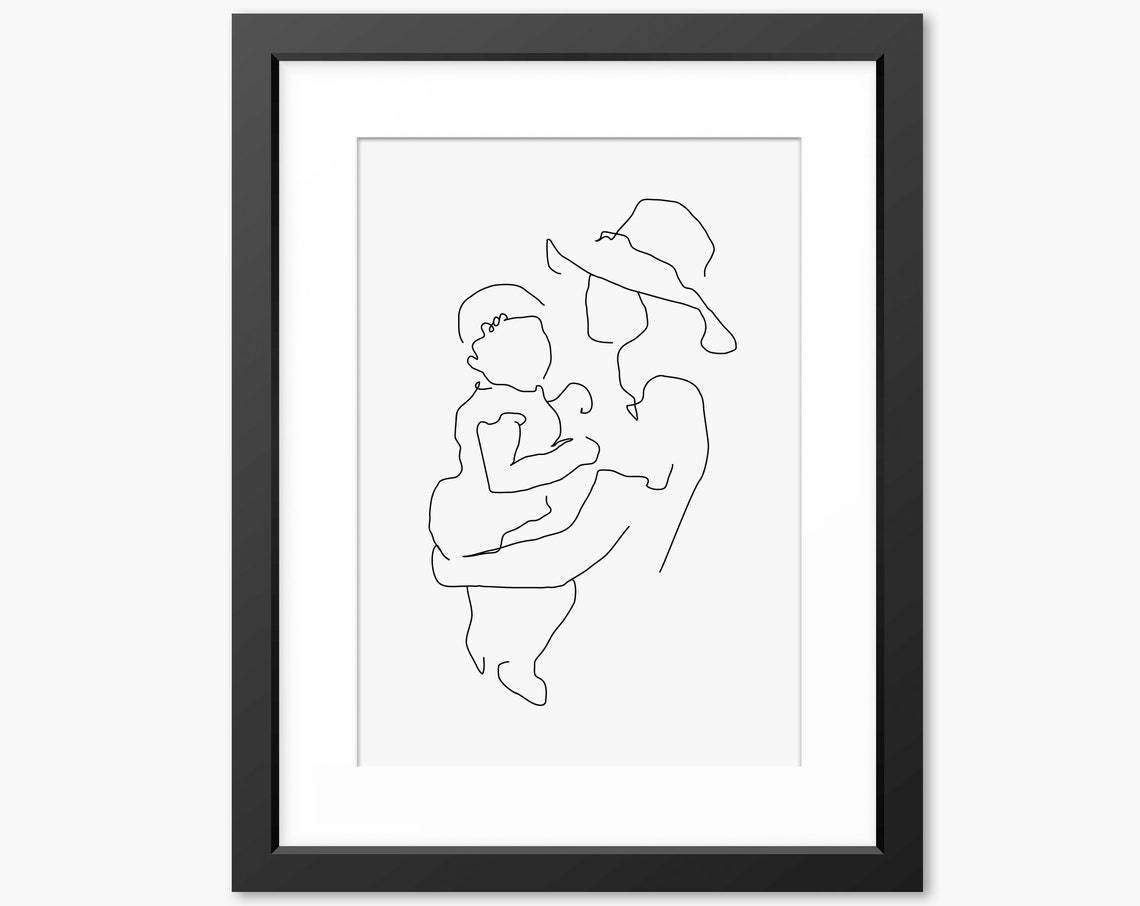 Mother And Baby Print Baby Girl Gift Boho Print New Baby Gift Mother And Daughter New Mom Family Print Family Wall Art Line Art Mum