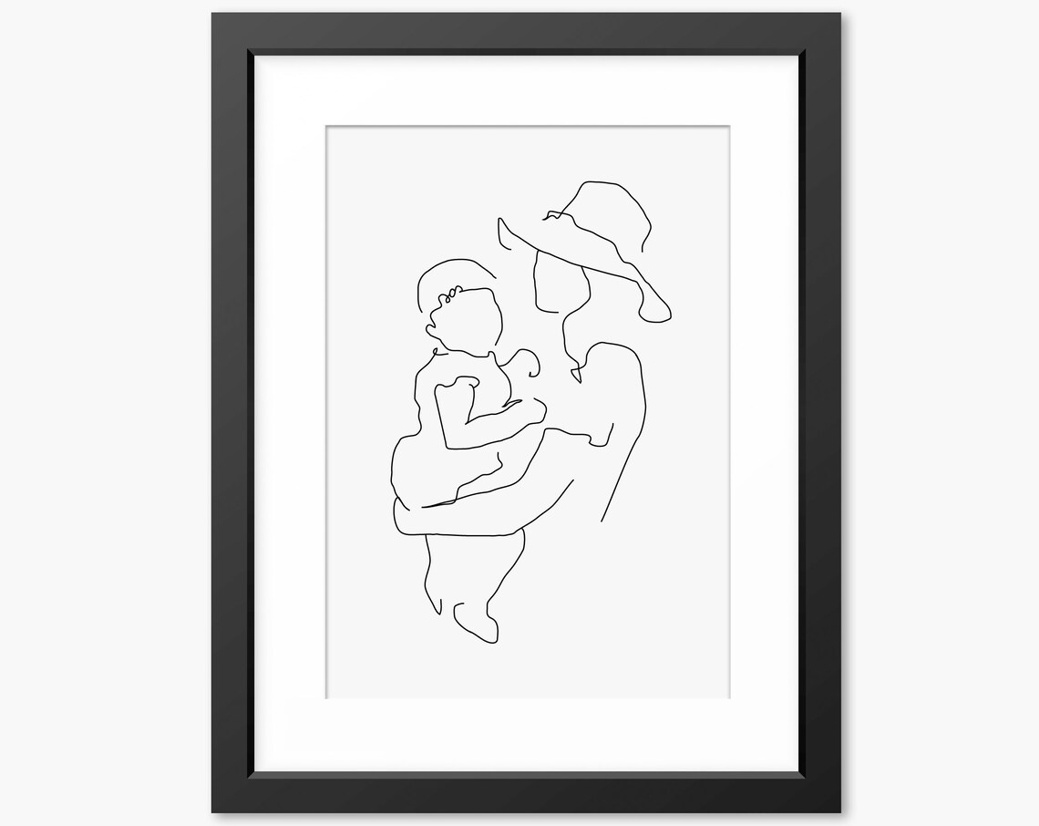 Mother And Child Single Line Drawing Embrace Minimalist Poster
