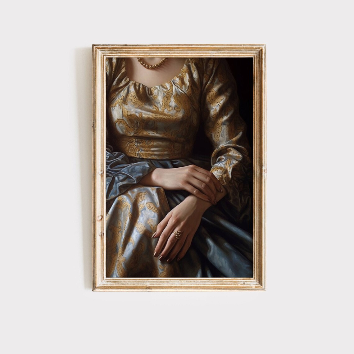 Victorian Woman Gold Damask Gown Moody Vintage Portrait Wall Art Poster