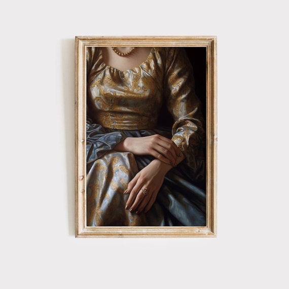 Moody Victorian Woman Portrait Painting Dark Academia Wall Art Vintage Antique Dcor Print