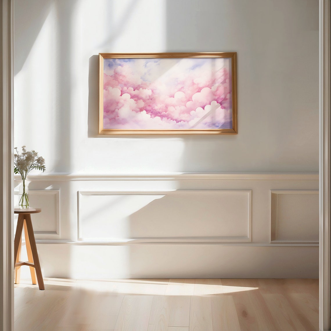 Whimsical Pink Cotton Candy Clouds Dreamy Watercolor Sky Poster - Image 2