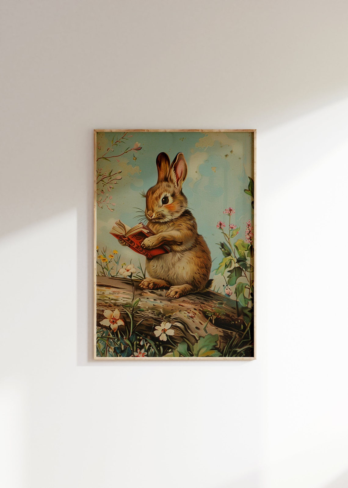 Rabbit Reading a Book Vintage Easter Bunny Illustration Art Print - Image 2