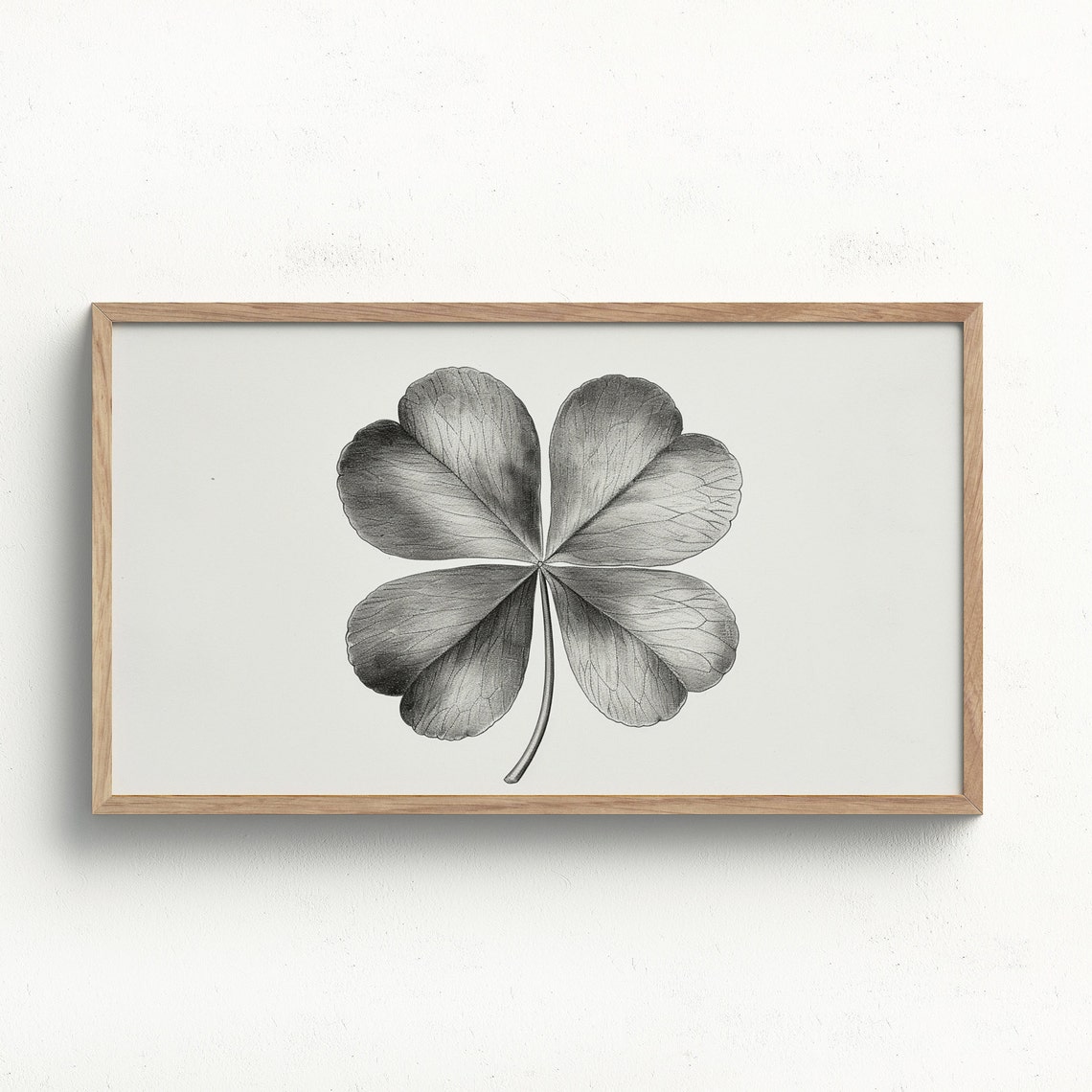 Four Leaf Clover Minimalist Pencil Sketch Monochrome Art Print