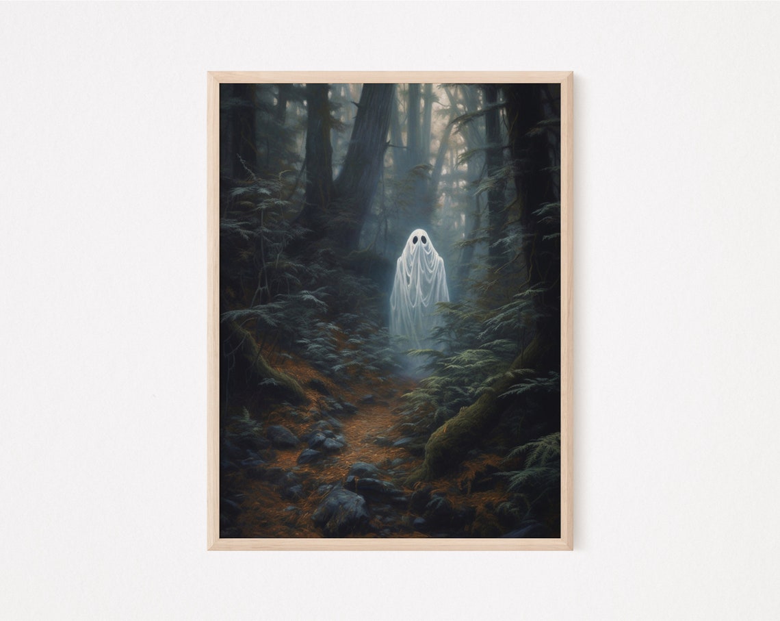 Ghost in Spooky Forest Halloween Dark Academia Gothic Art Poster - Image 2
