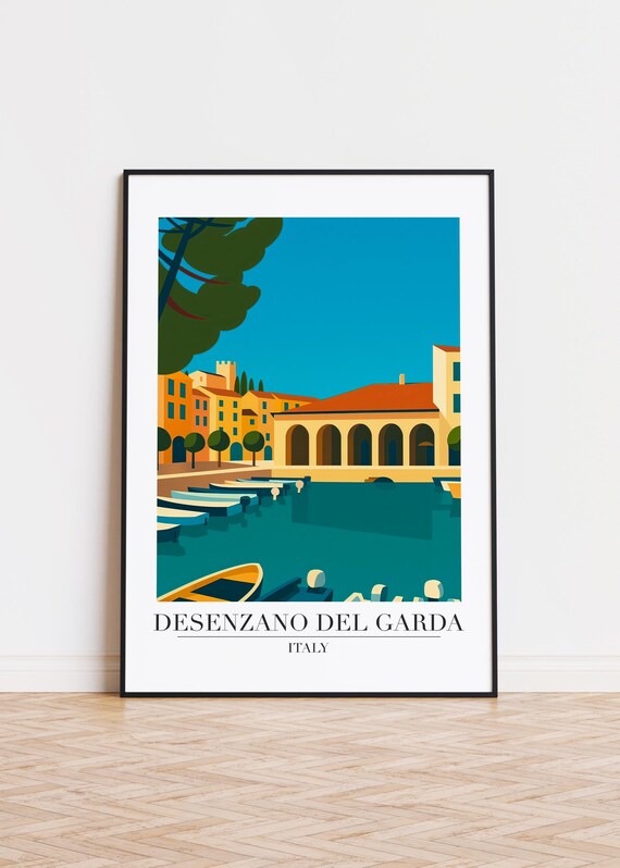Desenzano del Garda Italy Harbor Boats Travel Poster Lake Garda