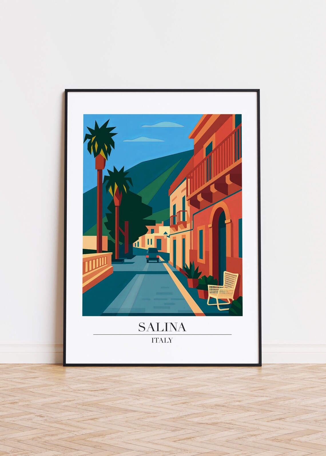 Salina Italy Modern City Illustration Travel Poster