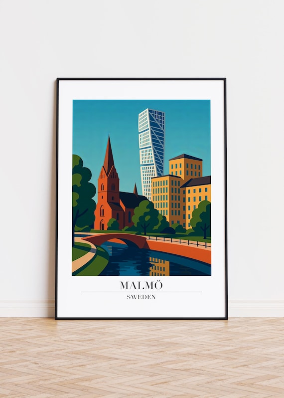 Malm Sweden Poster Modern City Illustration Art