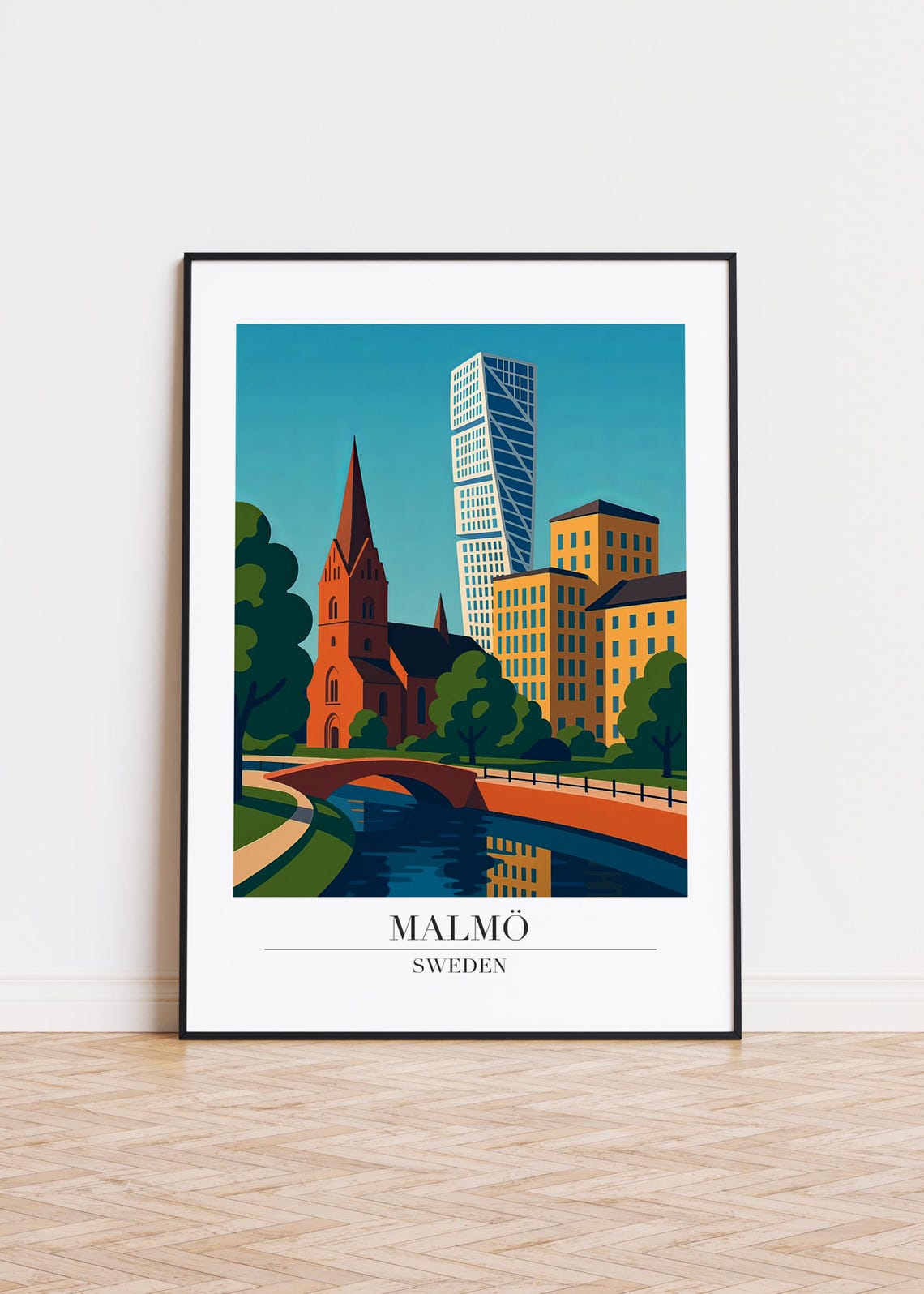 Malmö Sweden Daytime Skyline with Turning Torso Tower Poster