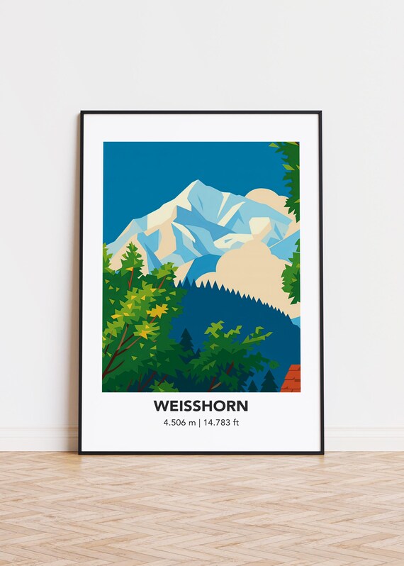 Weisshorn Mountain Art Print Modern Swiss Illustration