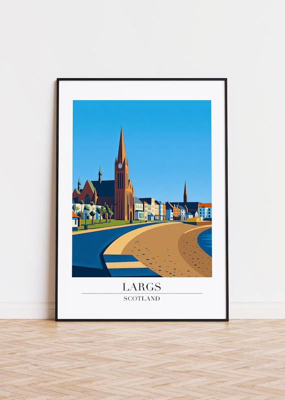 Largs Scotland Sandy Beach Church Spire Coastal Scene Poster