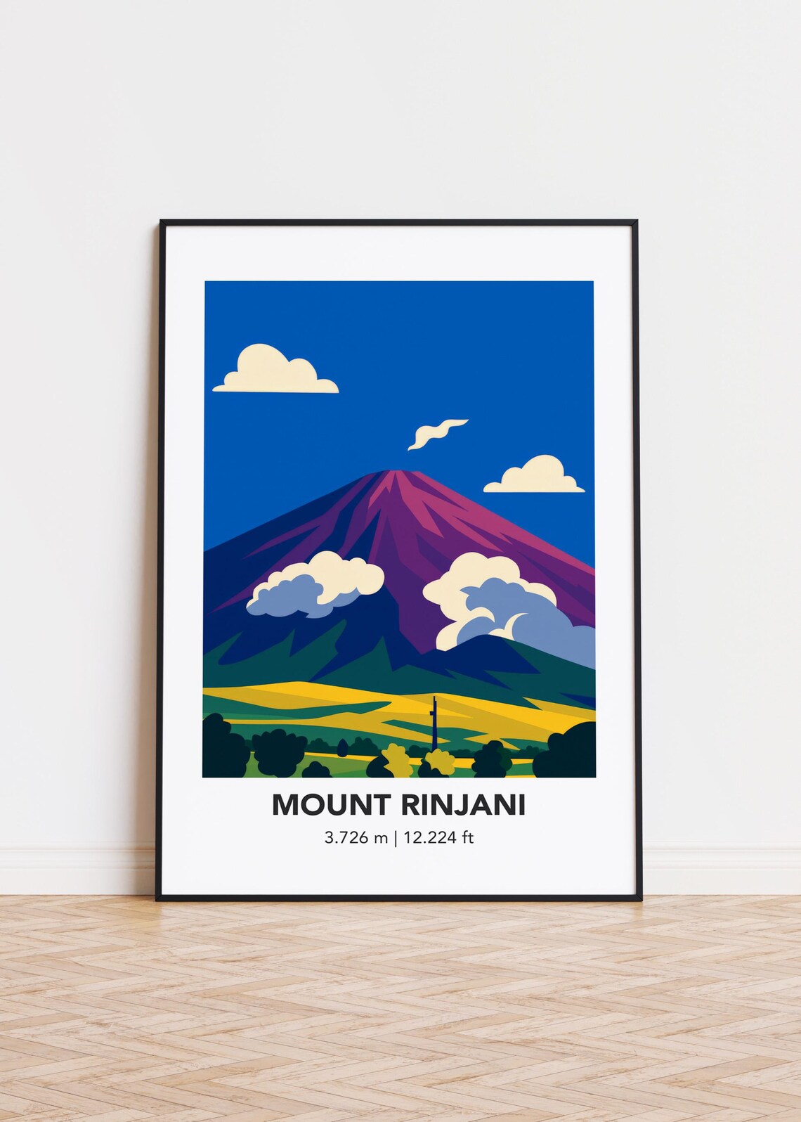 Mount Rinjani Poster, Mountain Illustration