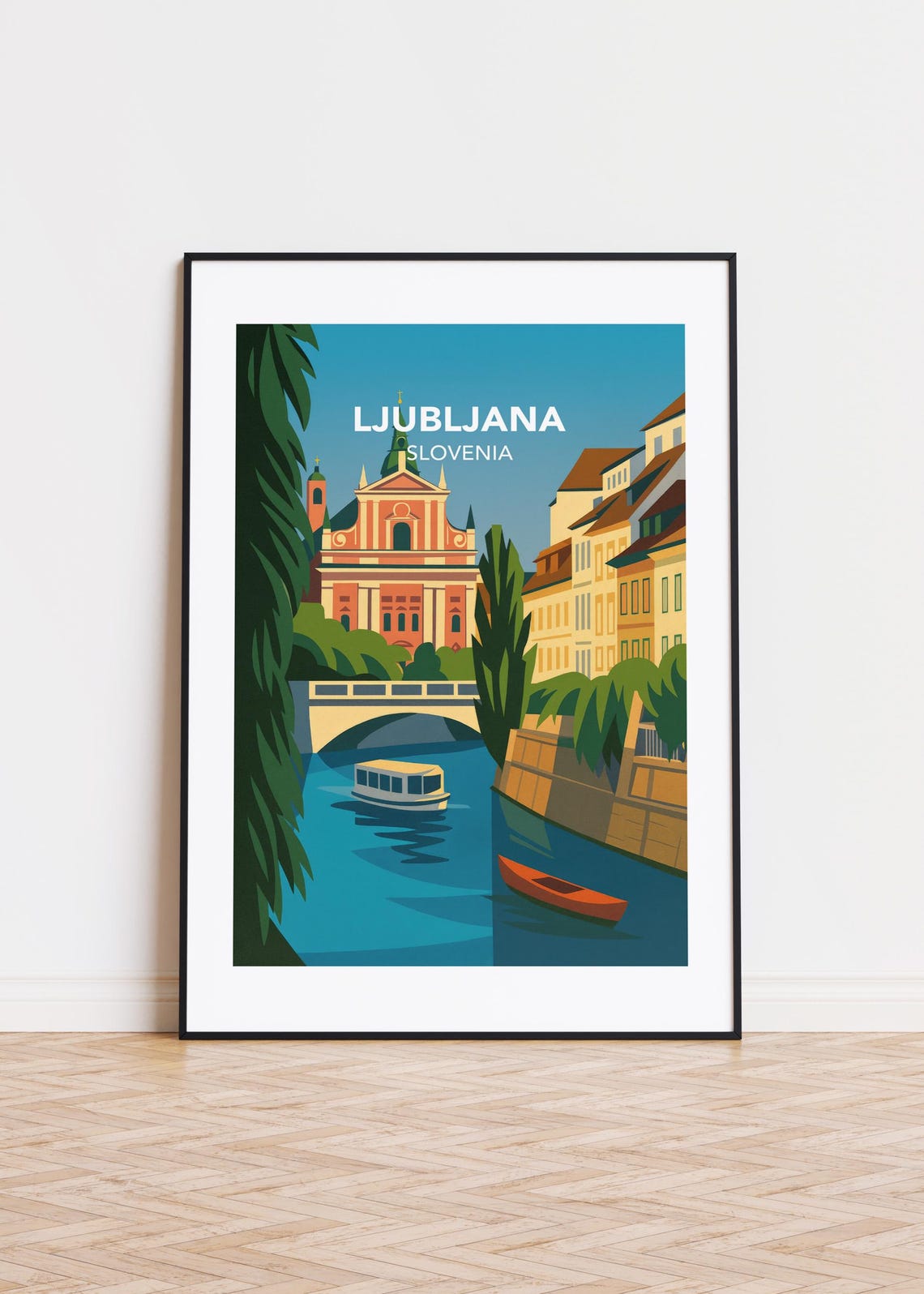 Ljubljana Slovenia Riverside Old Town Bridge City Travel Poster