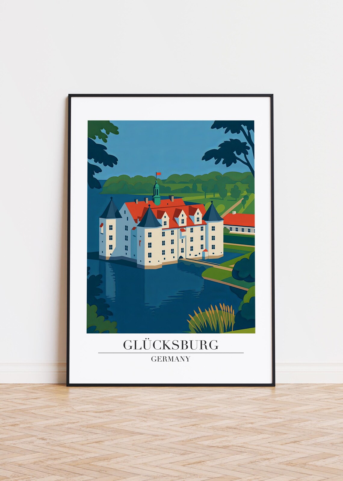 Glücksburg Germany Castle Travel Poster Minimalist Vintage Style