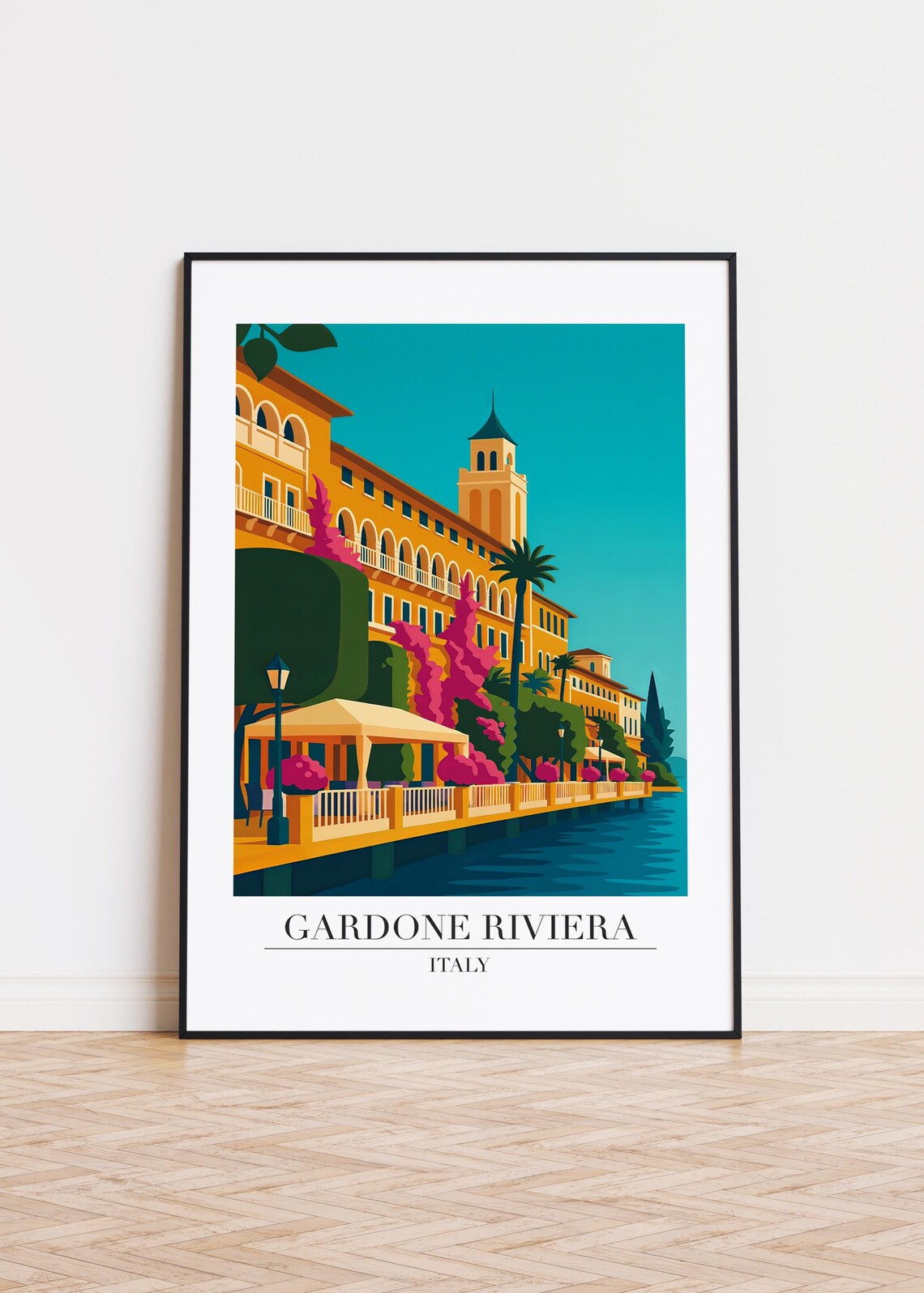 Gardone Riviera Italy Lakefront Grand Hotel Vintage Travel Poster
