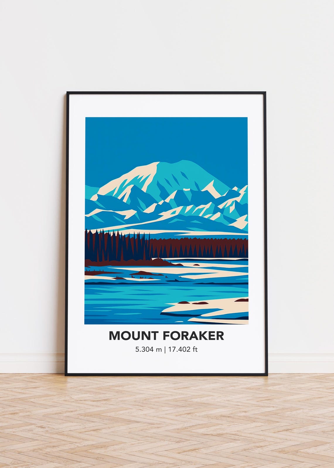 Mount Foraker Alaska Snowcapped Peak Blue Mountain Landscape Poster