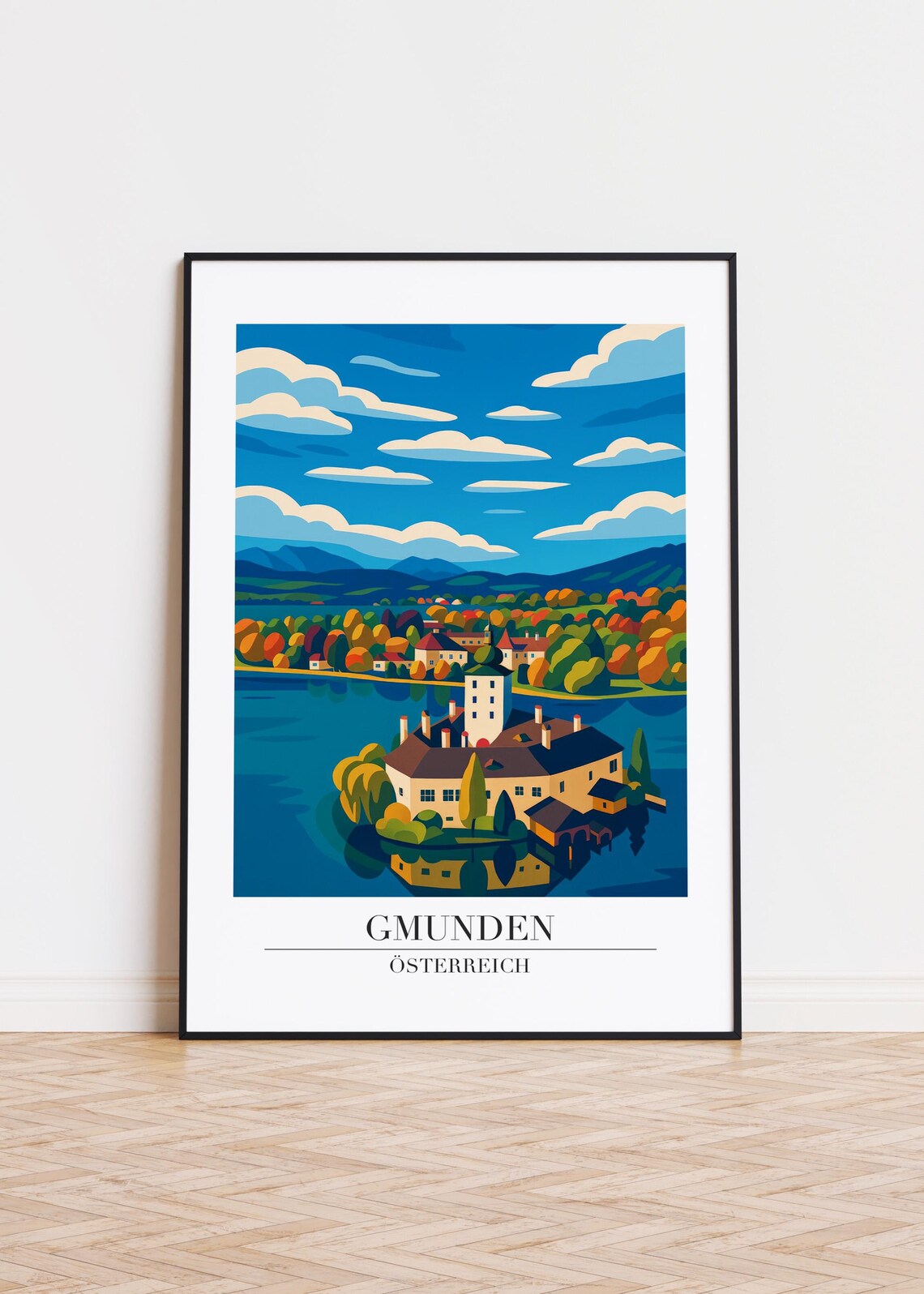 Gmunden Austria City Illustration, Travel Poster