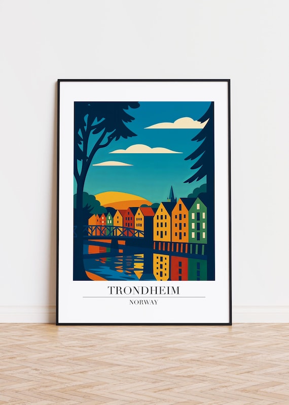 Trondheim Norway Poster Modern Scandinavian Illustration Art