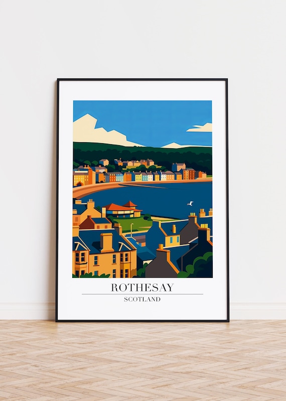 Rothesay Scotland Coastal Town Rooftops Harbor View Travel Poster