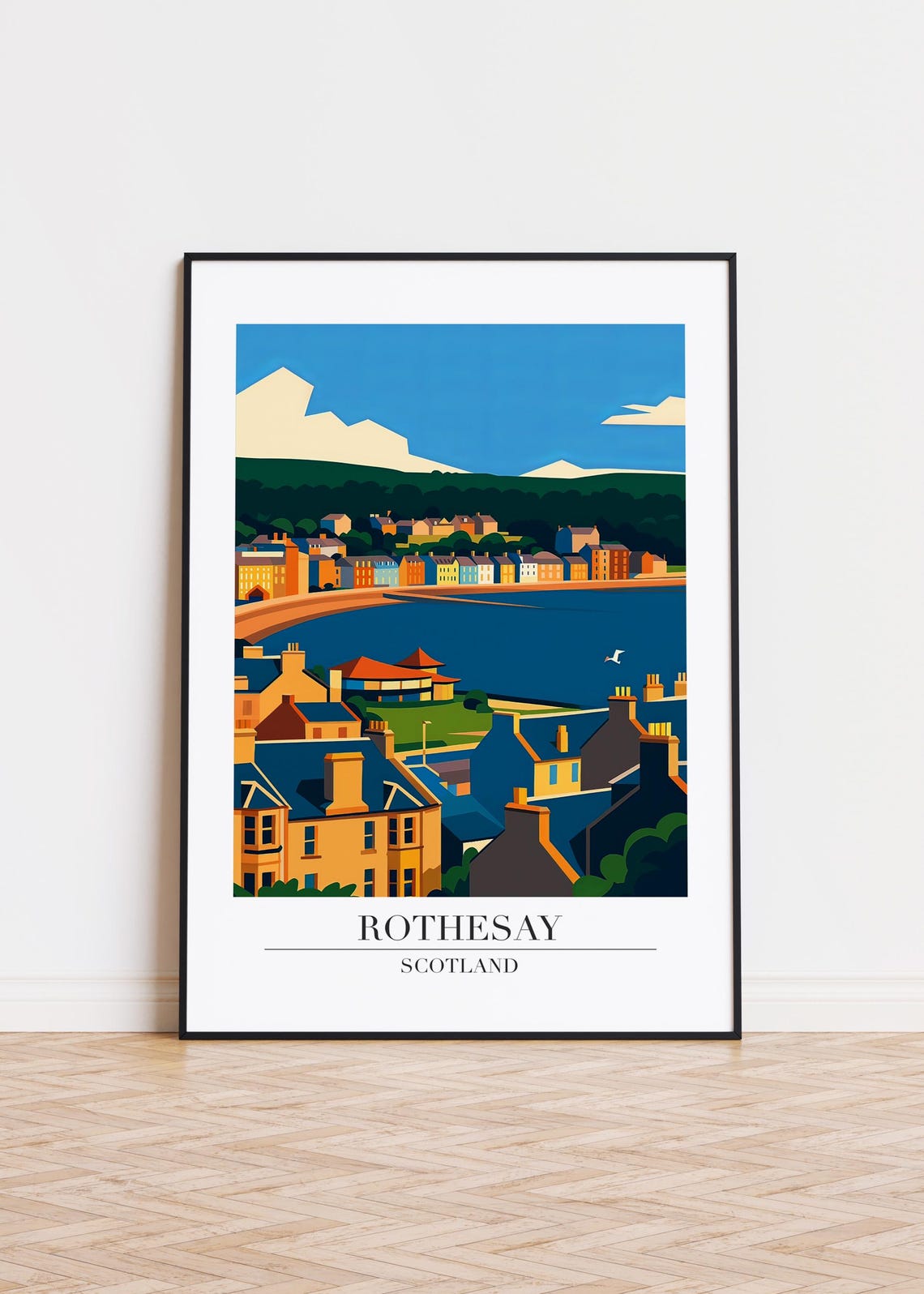 Rothesay Scotland Coastal Town Rooftops Harbor View Travel Poster