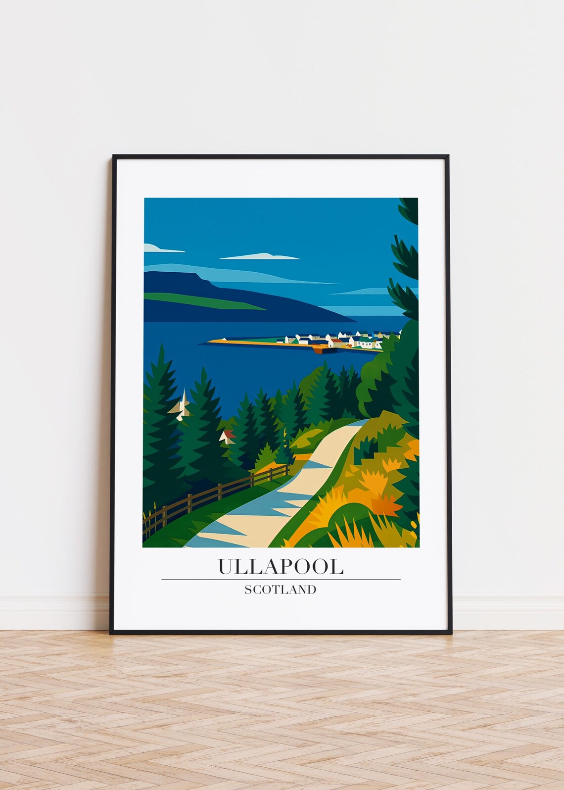 Ullapool Scotland Travel Poster, Modern Illustration