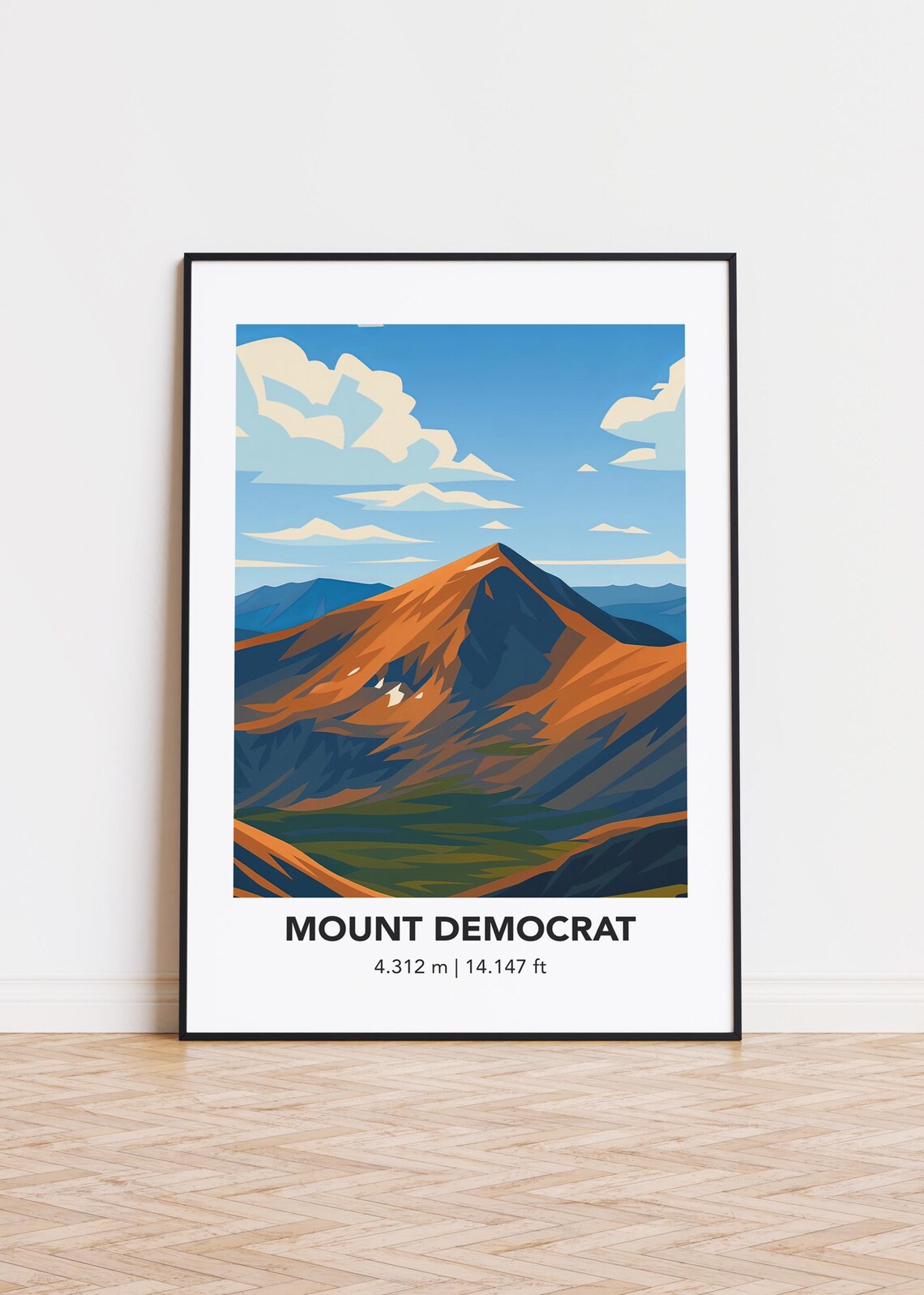 Mount Democrat, Colorado Mountain Illustration Poster