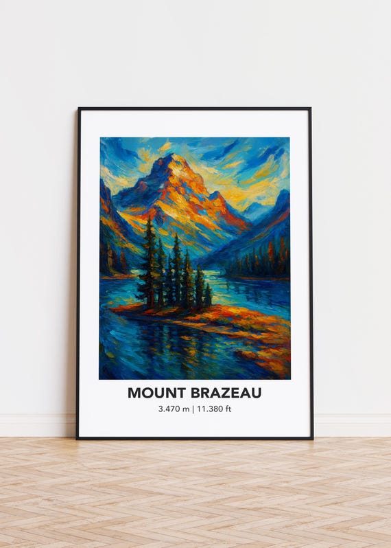 Mount Brazeau Mountain Art Print Modern Oil Painting Style Poster