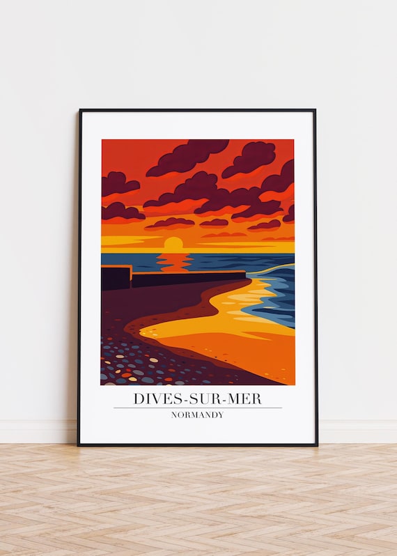 Dives Sur Mer Normandy France Sunset Beach Vintage Travel Poster