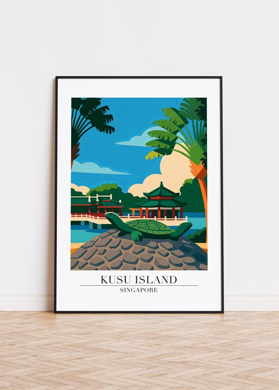Kusu Island Print Singapore Travel Poster Modern Illustration