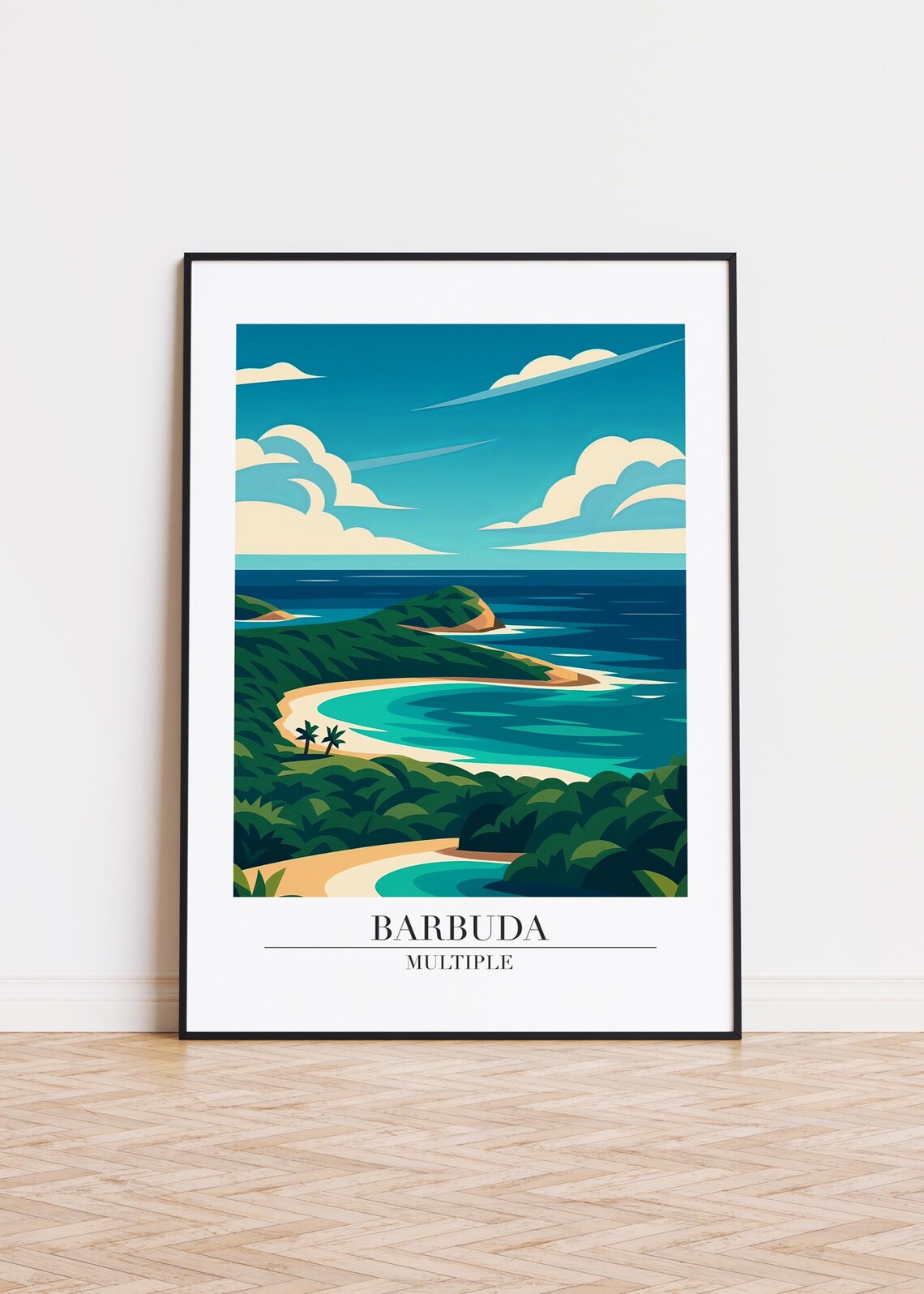 Tropical Barbuda Caribbean Beach Cove Island Travel Art Poster