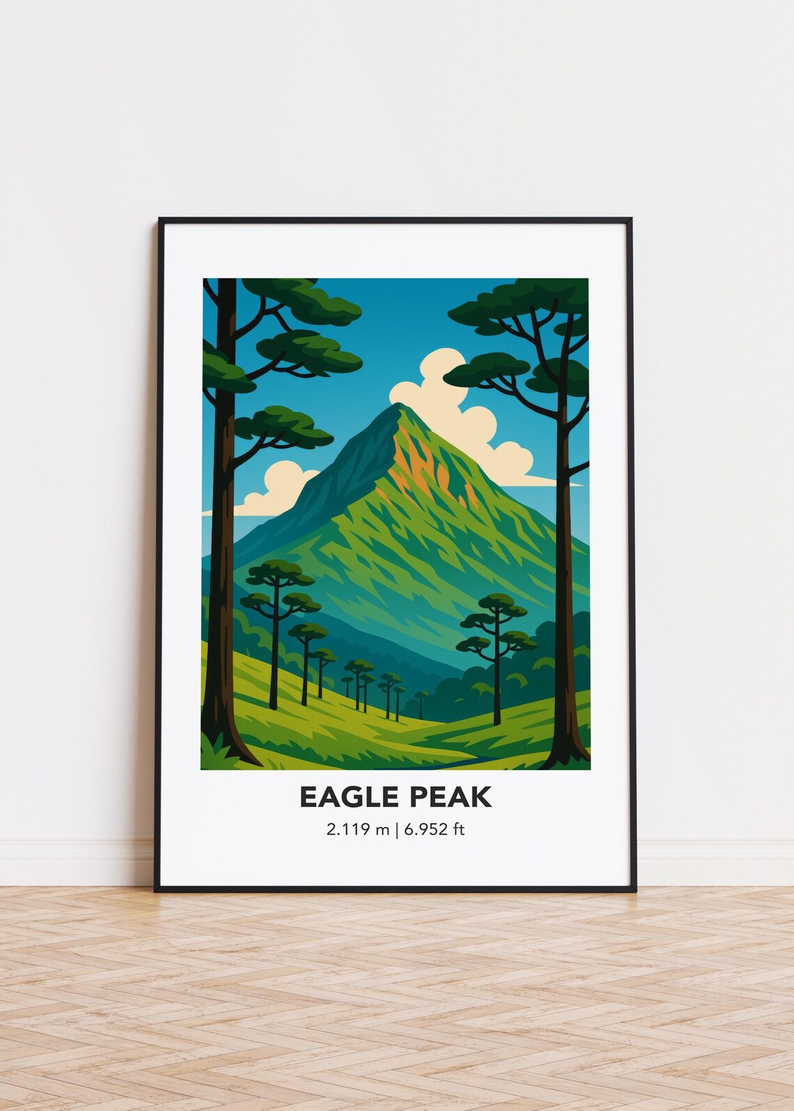 Eagle Peak Illustrated Green Mountain Forest Vintage Travel Poster