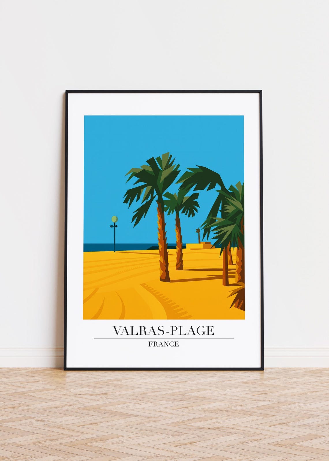 Valras Plage France Palm Beach Minimalist Coastal Travel Poster
