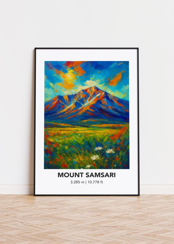 Mount Samsari Mountain Art Print Modern Oil Painting Style Poster
