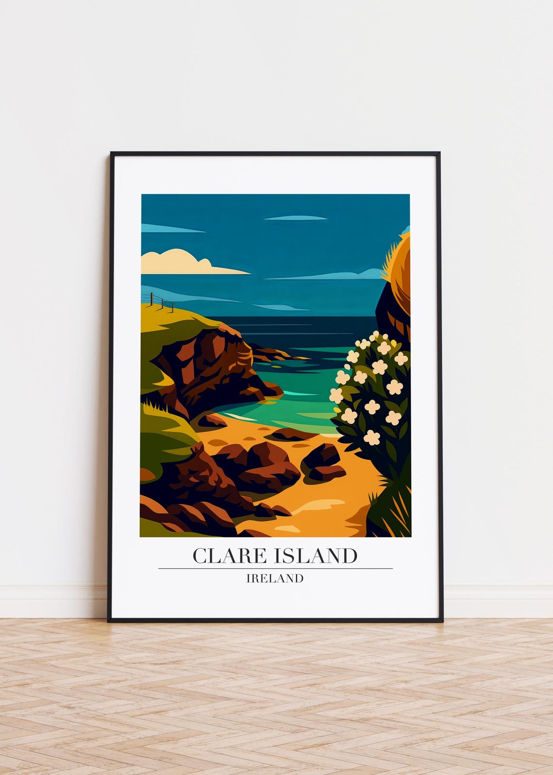Clare Island Ireland Golden Beach And Cliffs Vintage Travel Poster