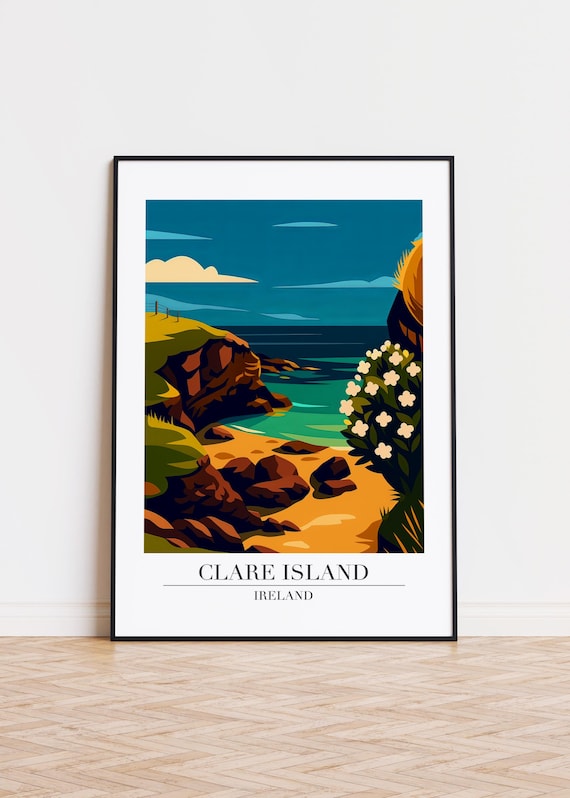 Clare Island Ireland Golden Beach And Cliffs Vintage Travel Poster