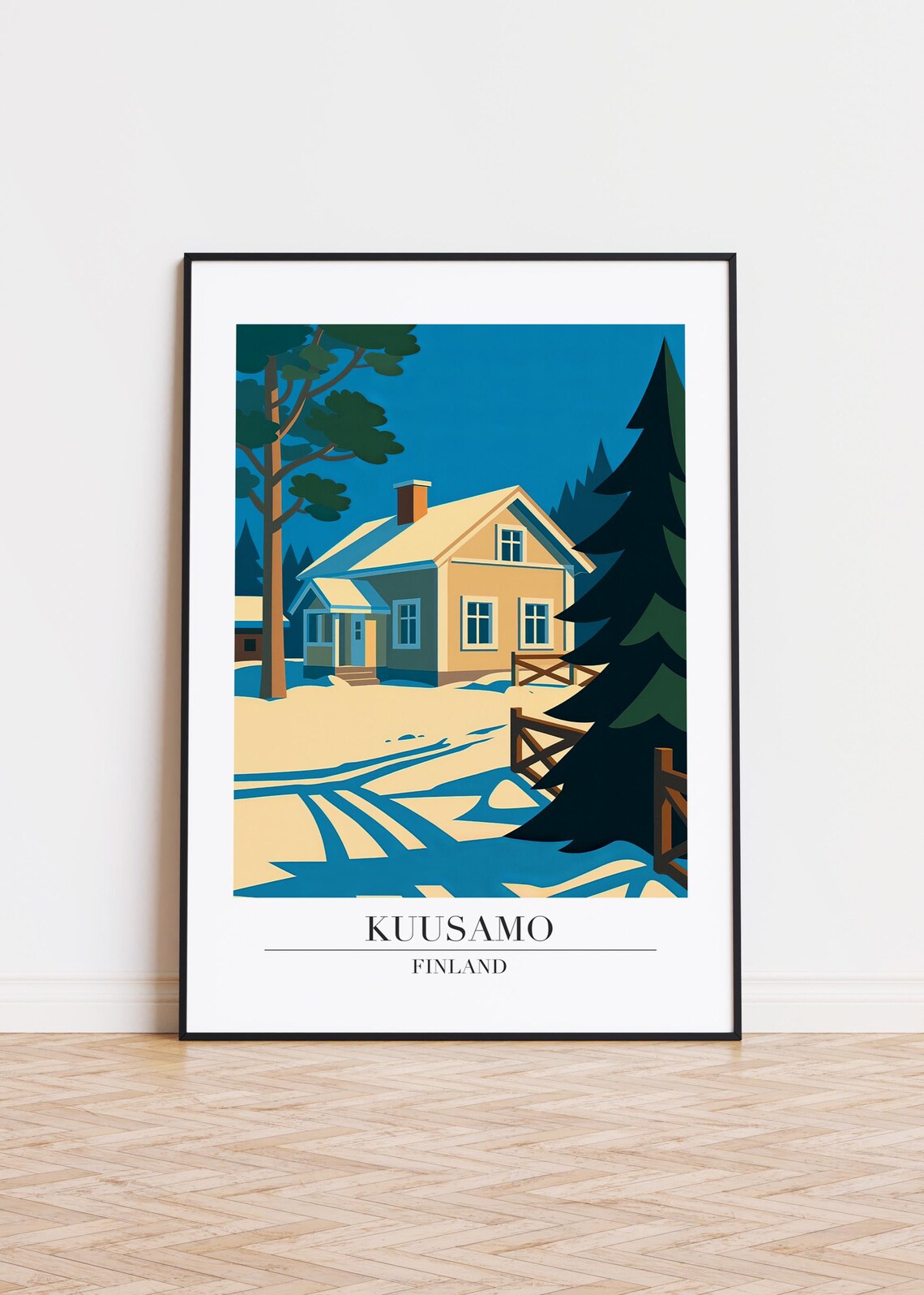 Cozy Kuusamo Finland Snowy Winter Cottage With Ski Tracks Poster
