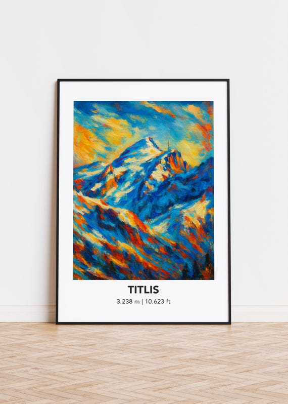 Titlis Mountain Art Print Modern Oil Painting Style Poster