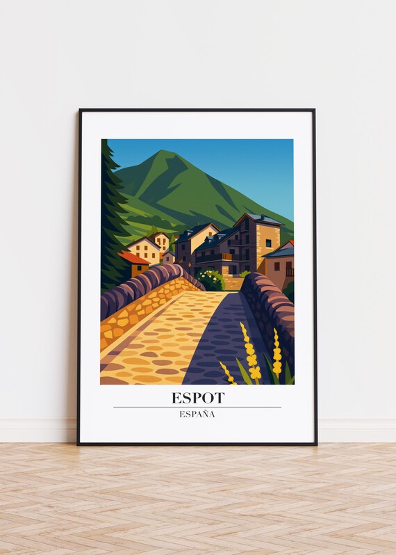 Espot Spain Stone Bridge Mountain Village Meadow Travel Poster