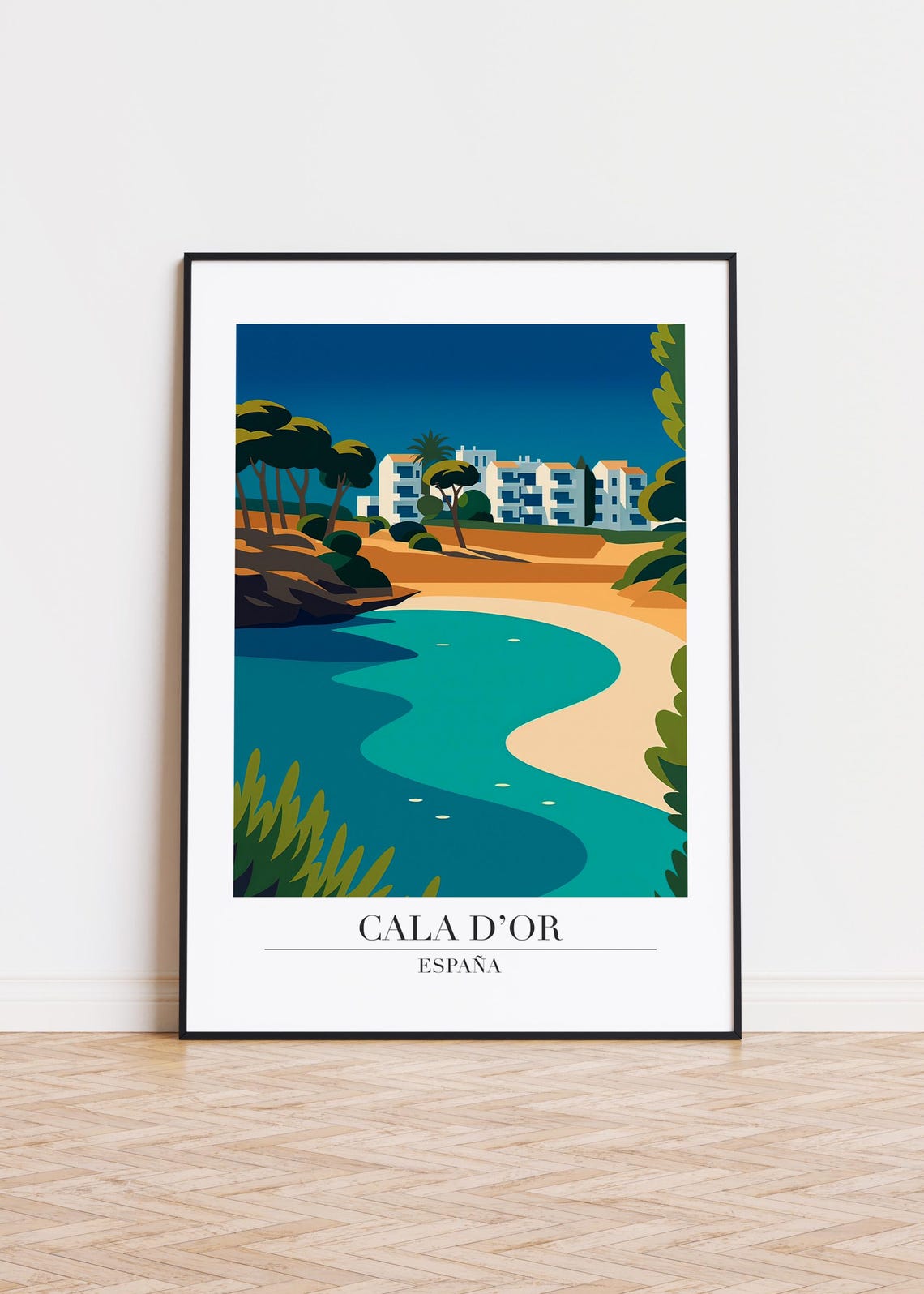 Cala d'Or Spain Turquoise Cove Beach Retro Travel Poster Illustration