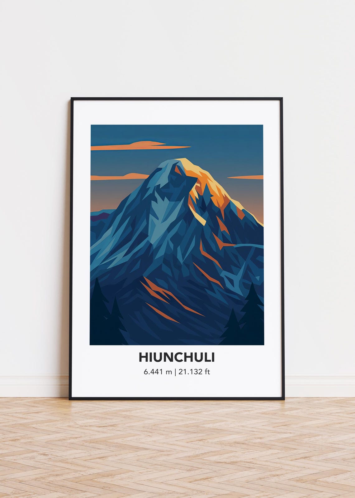 Hiunchuli Peak Dusk Orange Glow Blue Geometric Travel Poster
