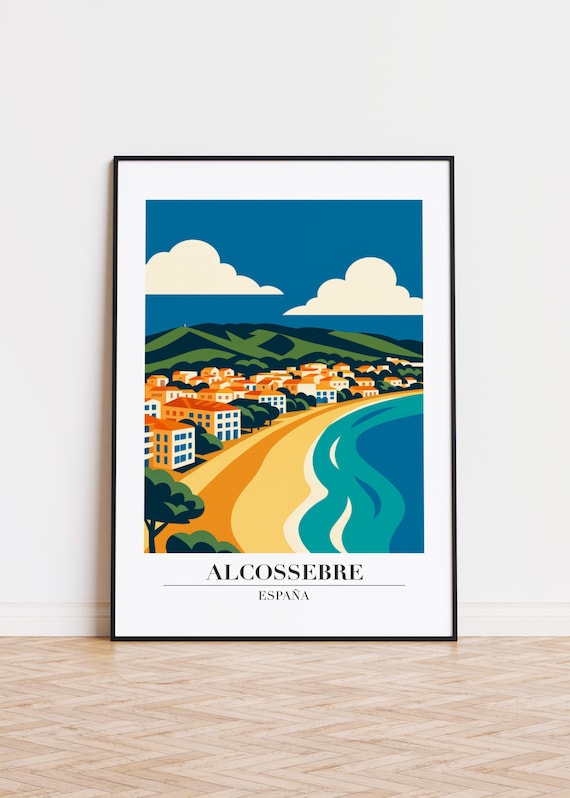 Alcossebre Spain Curving Bay Beach Seaside Town Hills Travel Poster