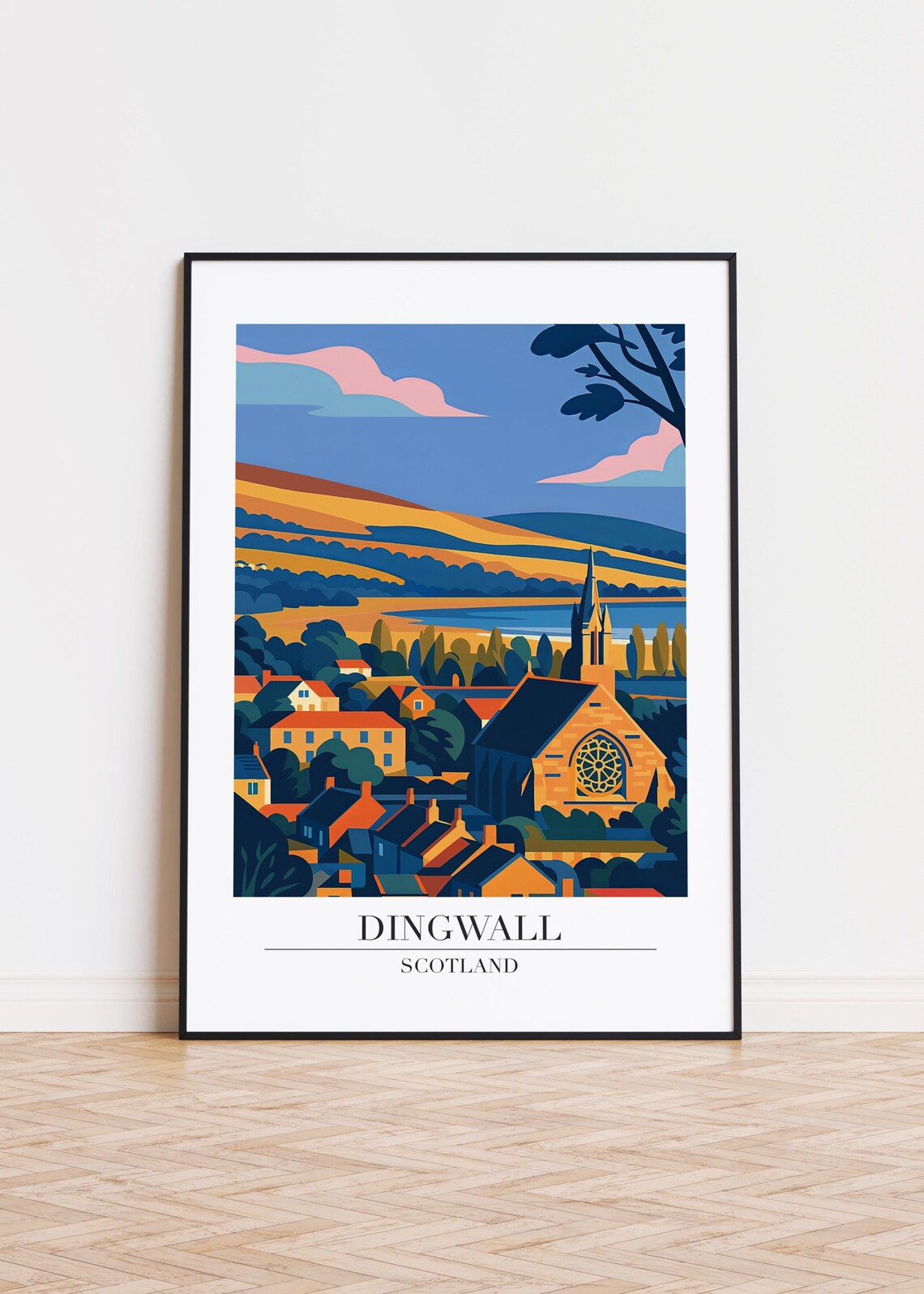 Dingwall Scotland Modern City Illustration, Poster Print