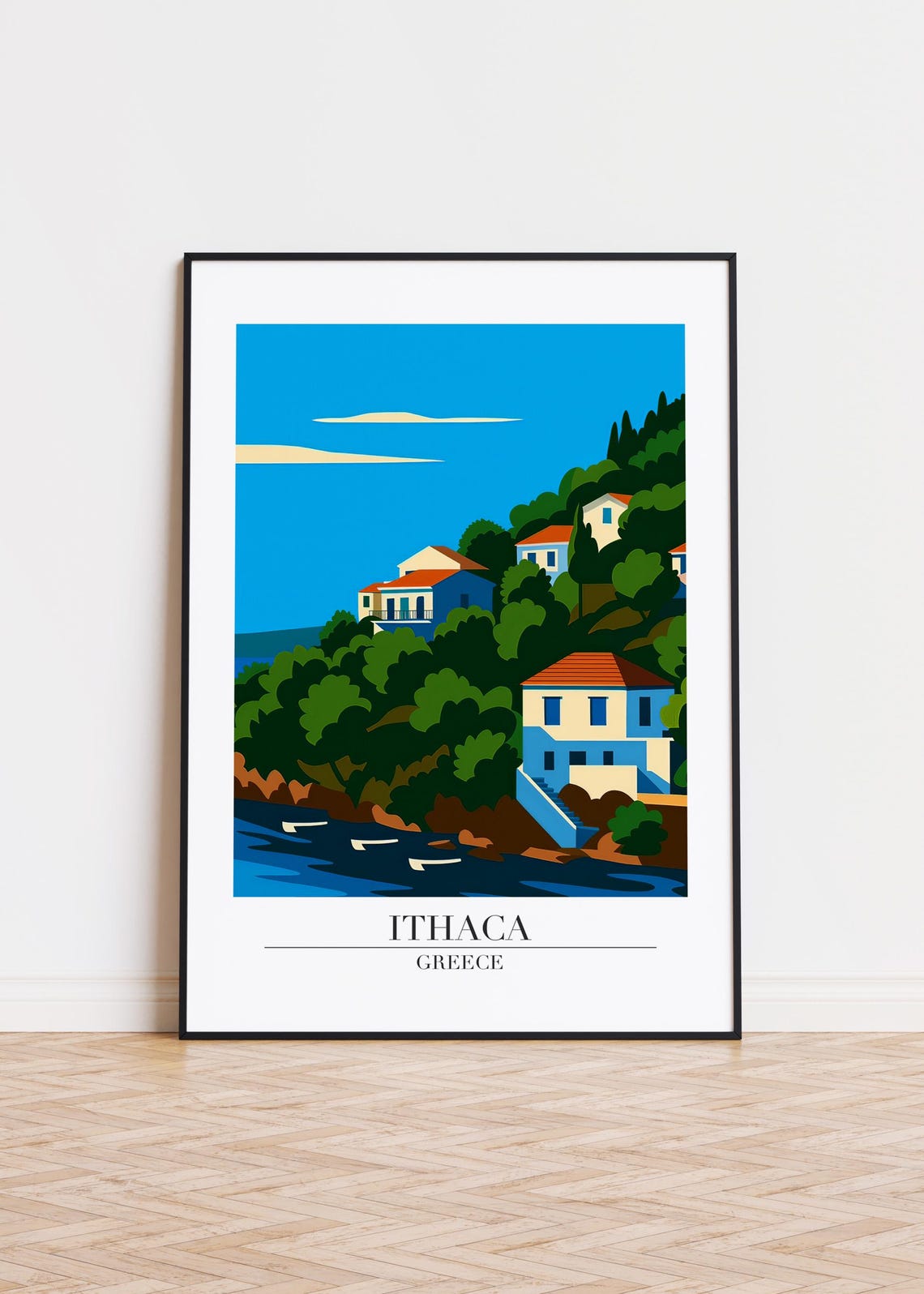 Ithaca Greece Hillside Villas Aegean View Modern Travel Poster