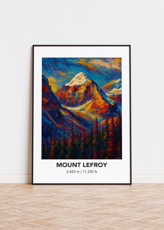 Mount Lefroy Poster Modern Oil Painting Style Mountain Art Print