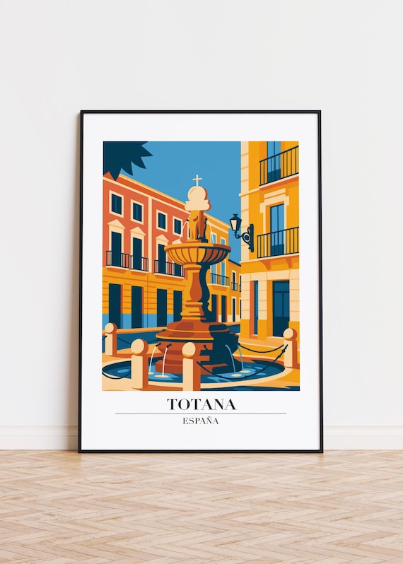 Totana Spain Sunlit Town Square Fountain Illustration Poster