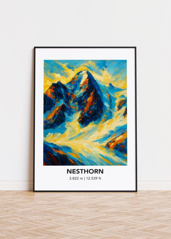 Nesthorn Poster Mountain Print Modern Oil Painting Style Art