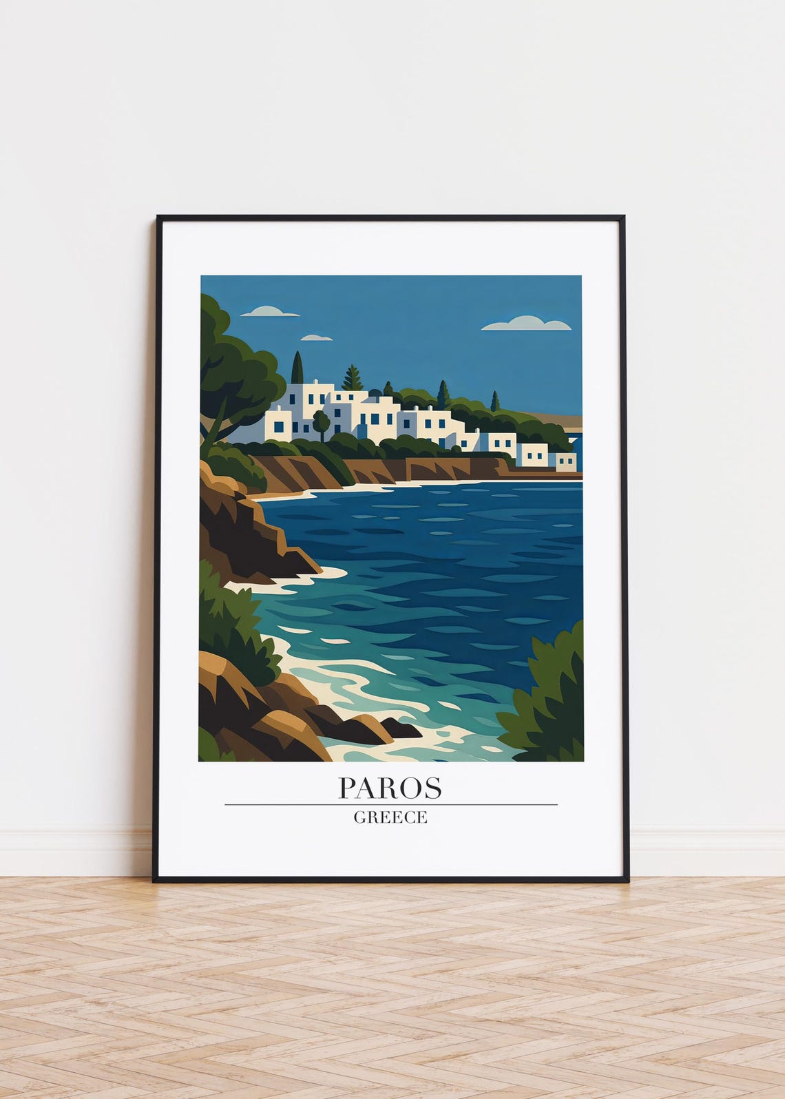 Paros Greece Aegean Coast Whitewashed Village Modern Travel Poster