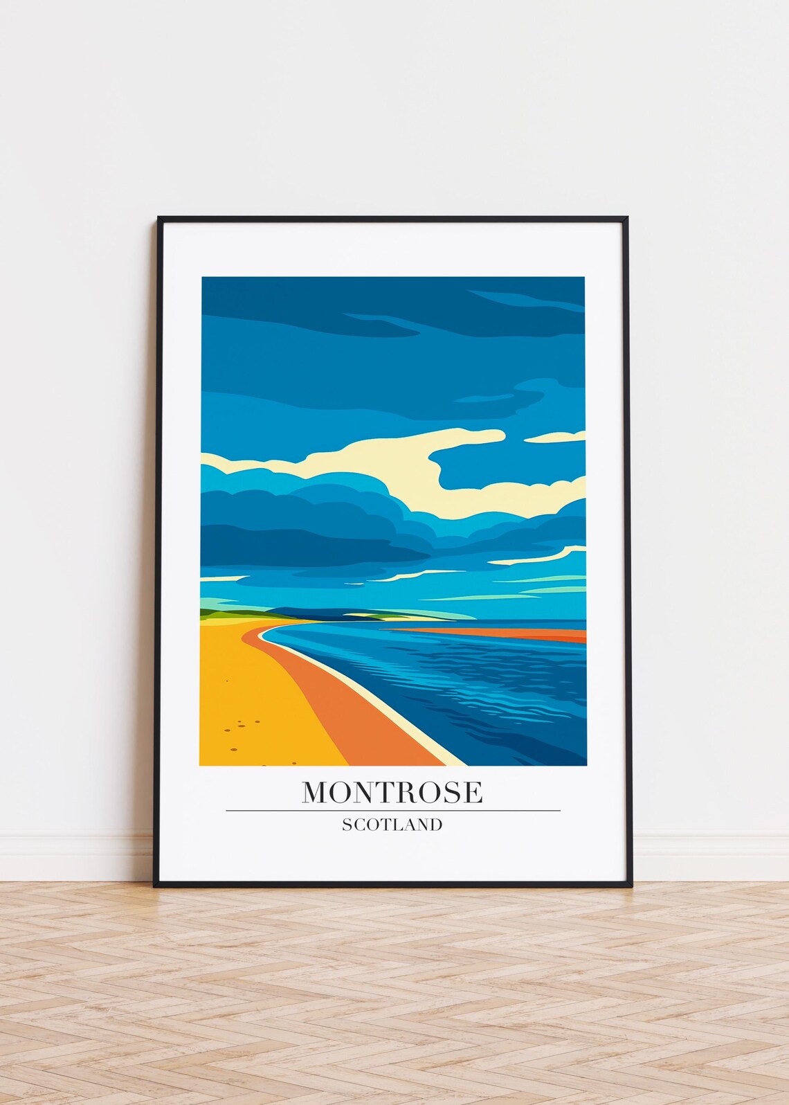 Montrose Scotland Golden Beach Seascape Modern Travel Art Poster