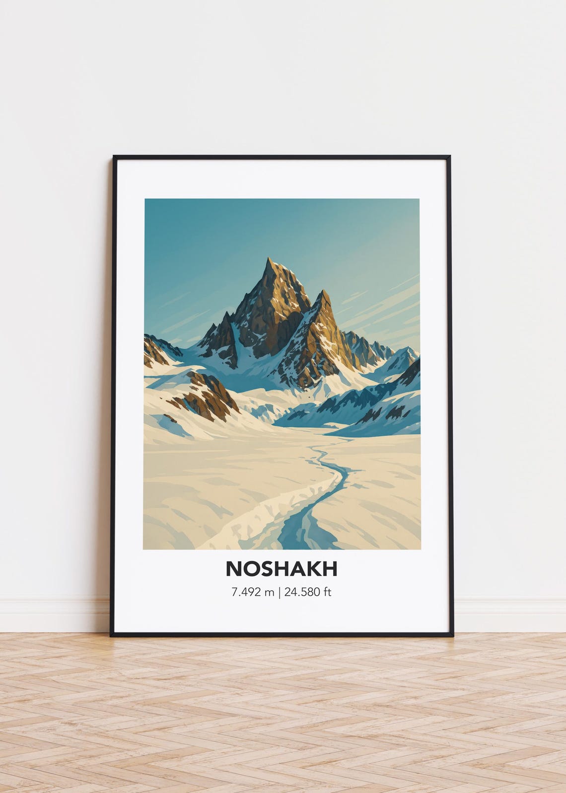 Noshakh Peak Afghanistan Snowy Summit Glacier Illustration Poster