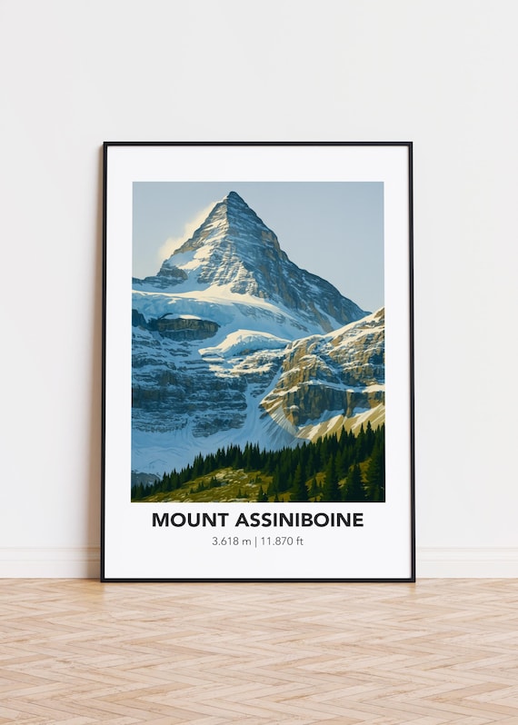 Mount Assiniboine Snow Capped Peak Illustrated Mountain Poster
